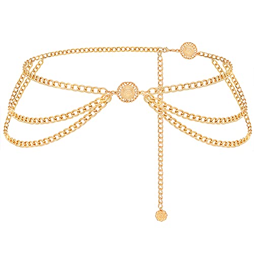 YeeHeen Ceintures Multicouches à Chaîne Chaîne De Ventre En Métal Pour Femmes Filles Tournesol Taille Chaîne Pour Robe 110CM Gold Cover