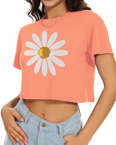 Image of Womens Summer Crop Tops Short Sleeve Round Neck T-Shirts Loose Fit Casual Blouse 2026