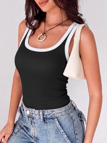 Image of ANRABESS Womens Square Neck Ribbed Tank Tops 2026 Summer Sleeveless Shirts