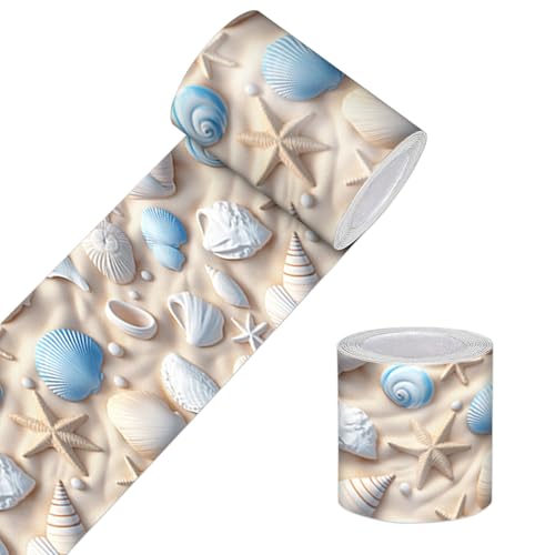 HOMETITUTE Wallpaper Border Peel and Stick Coastal Seashell Texture Decorative Wall Trim Self Adhesive Border for Walls Mirror Frame Accent Strip for Bedroom Bathroom Kitchen Living Room 4x196 Inch