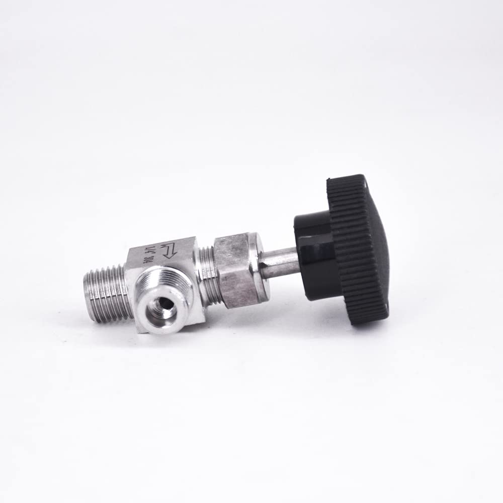 1/8 "1/4" 3/8 "1/2" válvula de Aguja de ángulo Macho Codo de grúa 304 Control de Flujo Inoxidable Agua Gas Aceite 915 PSI(1/8 Inch)