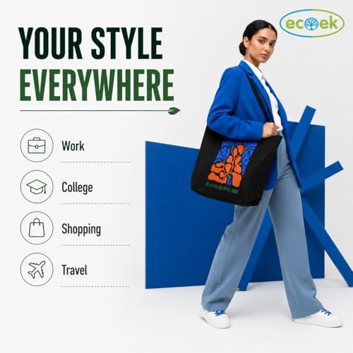 Image of Canvas Tote Bag for Women with Zipper & Pocket(Pack of 1) | Stylish Cotton Handbags for College | Aesthetic Tote Bag for Office, Shopping, Travel, Beach & Daily use