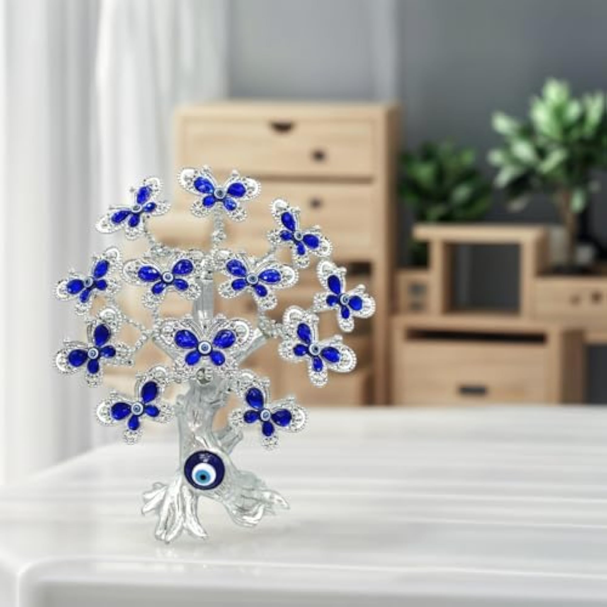 Blue Evil Eye Turkish Nazar Money Tree Butterfly Design