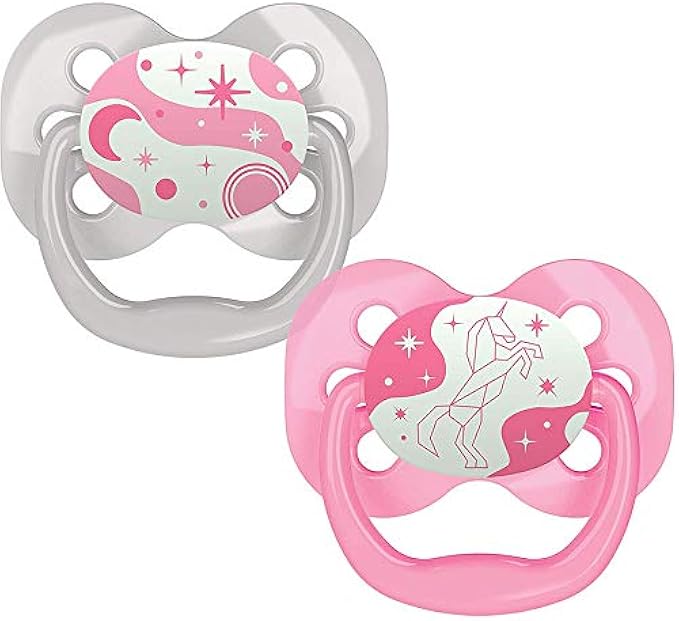 Dr. Brown's Advantage Glow-in-the-Dark Baby Pacifier, Fully Symmetrical Soother with Soft Silicone Bulb, 0-6m, BPA Free, Coral Ocean, 2 Pack (Style May Vary)