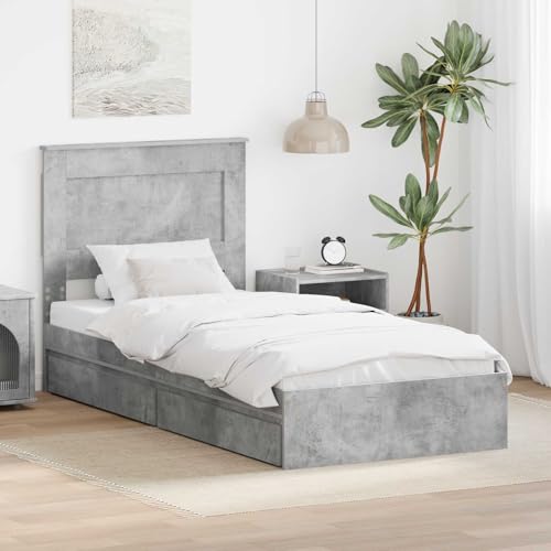 Generico 3410271 - Cama con almacenamiento con cabecero gris cemento, 90 x 190 cm, camas y marcos para camas