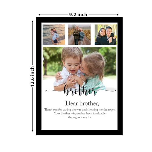 Image of Customized Best Gift For your Brother with 4 Photo Collage print & Customizable Text for Brother, Brother Rakhi Gifts Photo Frame With Photo Upload, Birthday, Couple, Sister, (9.2x12.6 Inch)