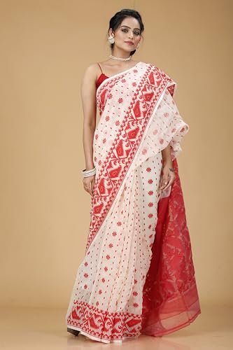 Image of OISHANI SAREE GHOR Women's Traditional Bengal Cotton Silk Soft Jamdani Saree - Beautiful design and Quality - Without Blouse Piece