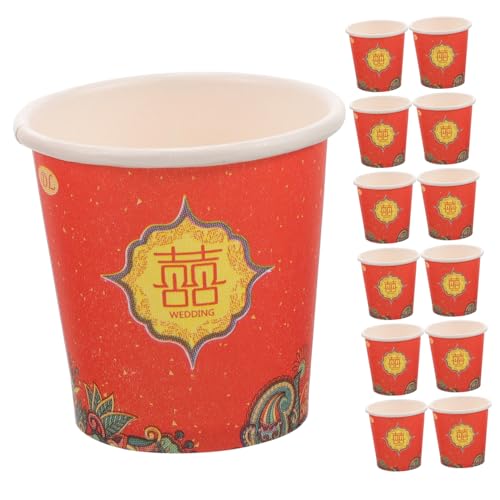 Yardenfun 100個結婚式用厚手紙コップ 喜字デザインミニワイングラス 一使い捨て清掃不要 結婚祝賀会向け祝福の紙カップ