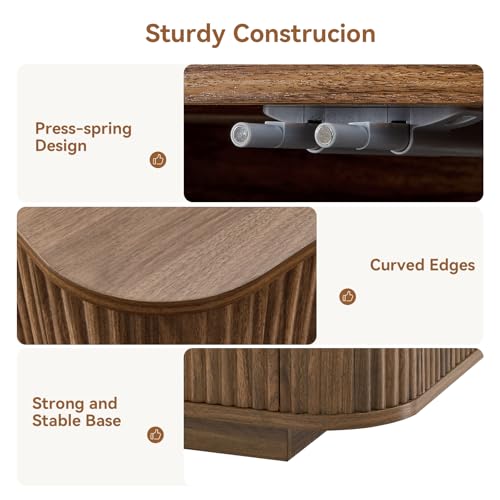 64" Buffet Sideboard Cabinet with Storage, Modern Fluted Accent Credenza with Adjustable Shelves, Wood Coffee Bar Console Table for Living Room Kitchen Dining Room Hallway, 24" H, Walnut - Image 5