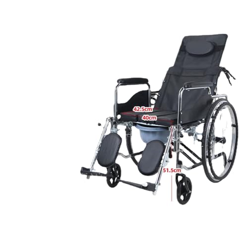 折りたたみ軽量トイレ付高齢者用車椅子、多機能高齢者用車椅子、手押しスクーター (油圧メッキ + アームレスト/脚取り外し可能 - フルレイ防水レザー)