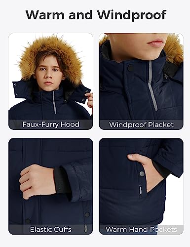 Image of Wantdo Boys' Winter Coat Warm Puffer Jacket Waterproof with Faux Fur Hood
