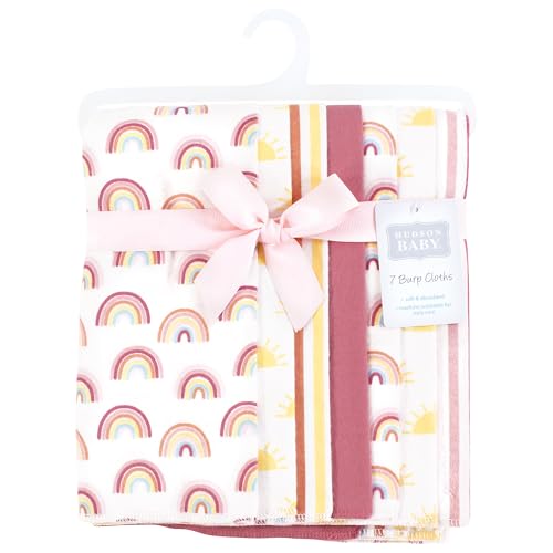 Image of Hudson Baby Unisex Baby Cotton Poly Flannel Burp Cloths, Sunshine and Rainbows 7 Pack, One Size