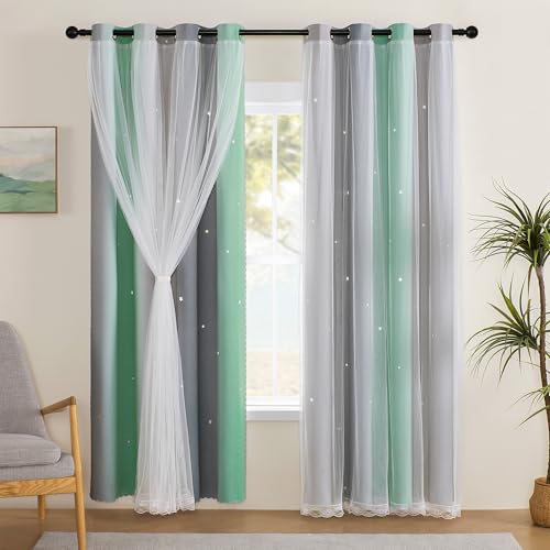 Image of XiDi Curtains for Bedroom Decor, Rainbow Green LightgreyGrey52 /96 /1