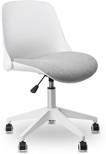 CLATINA Silla de escritorio plegable contorneada para oficina con respaldo moderno, giratorio, con ruedas, ajustable, color blancogris (paquete de 2)
