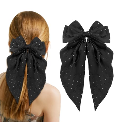 Pinza para cabello con moño negro y strass miniatura 1