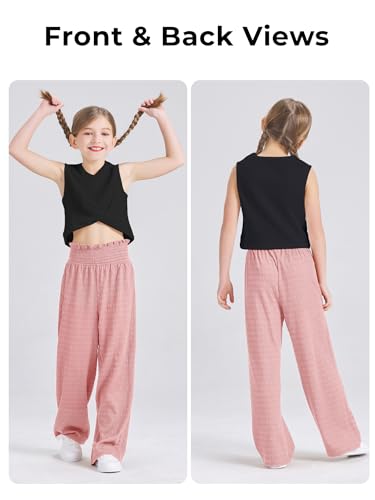 Image of Girls' Clothing Sets Sleeveless Bow Crop Top Wide Leg Linen Pants 2026 Summer Outfits Cute Kids Clothes