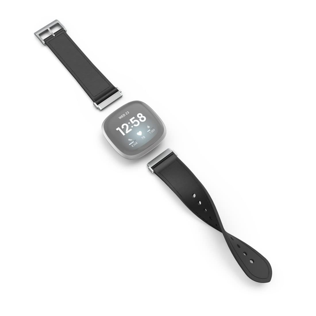 Hama Fitbit Uhrenarmband 22mm (verstellbares Ersatzarmband für Smartwatch Fitbit Versa 3 und Sense, Fitbit Armband zum Tauschen, Wechselarmband Leder u. Silikon, Edelstahl Schnalle, Herren) schwarz
