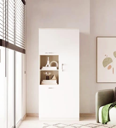 2 door wardrobe in Frosty White and light oak for bedroom / 2 door wardrobe with multiple shelves and Hanging Space for clothes-image-12