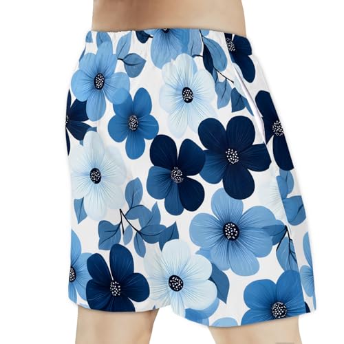 Men's Swim Trunks Size S Blue Flower with Mesh Lining Soft Breathable Quick Dry Beach Shorts3