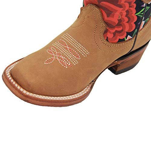Kids Western Boot Girls Floral Cowboy Cowgirl Leather Brown Boot3