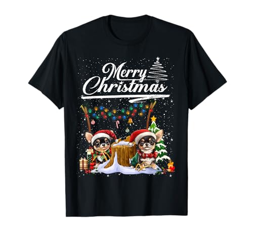Chihuahua Christmas Tree Lights Decorations Dog Lover Xmas Camiseta