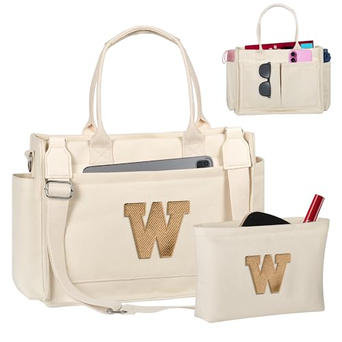 Image of Birthday Gifts for Women, Initial Tote Bag with Makeup Bag | Teen Girl Gifts Trendy Stuff, Back to Campus