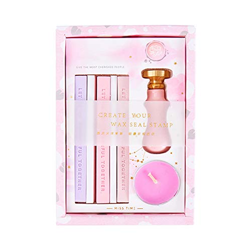 Siegelstempel Set, Retro klassischer Initial Wachs Stempel Kit für Karten Umschläge, Einladungen, Wein-Pakete,Rosa