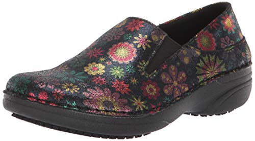 Spring Step Manila-Flower Professional Nursing Shoes For Women | Women's Slip-On Uniform Shoes With Round Toe, Closed Back, And Printed Leather | Black Nursing Clogs For Women #TOP10