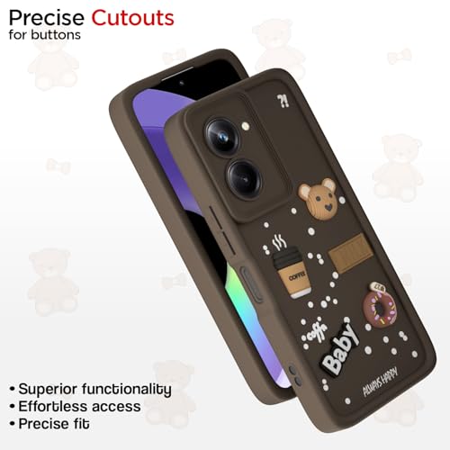 Image of Pikkme Back Cover for Realme 10 Pro 5G | Cute Fun Cartoon 3D Bear Silicone Full Body Protection Bumper Case (Brown)