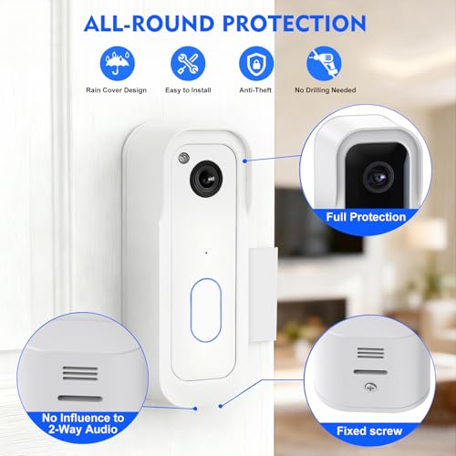 Image of Anti-Theft Doorbell Mount for Blink Video Doorbell Camera(1st & 2nd Gen), No Drill Doorbell Camera Mount No Block Sensor & Night Vision, Renter Friendly Door Mount with Rain Cover for Home Apartment