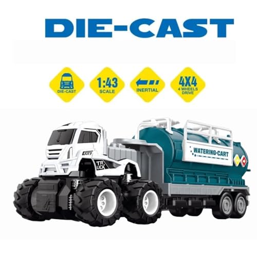Image of Unbreakable Friction Powered Watering Cart Miniature Trailer Metal Die-Cast Oil &Water Tanker Transport Truck Toys for Kids Boys Girls Pull Back Vehicle (Multicolor, Pack of 1)