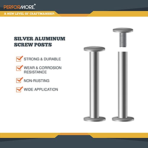 PERFORMORE 50 Pack of Silver Aluminum Screw Posts, 1 1/4 Inch Metal Chicago Screw Post Binding Screws for Scrapbooking, Photo Albums, Binding, Leather Screw Nail Rivet Button Solid Belt Tack Screw
