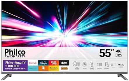 Smart TV 55" Philco 4K UHD LED Roku TV Dolby Audio P55CRA