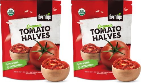 Image of Berrilys Organic Sun-Dried Tomatoes, Salted, No Sulfur, No preservatives, Kosher, Raw, Non-GMO, Requires Pre-treatment or Cooking Before Consumption, 7oz (Pack of 2)