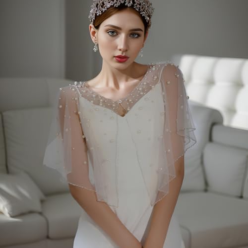 ULAPAN Pearls Wedding Capes Shawl Wrap Shrug Bridal Dress Jackets Flapper Bolero Cover Up3