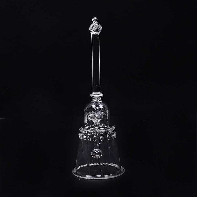 BNK DECOR || Glass Hand Held Musical Prayer Ghanti Bell Round Festive Divine Melodious Sound Ringing Bell (- Polished) Glass Pooja Bell (Clear) in Glass Handicraft(4 cm X 4 cm X 13 cm)