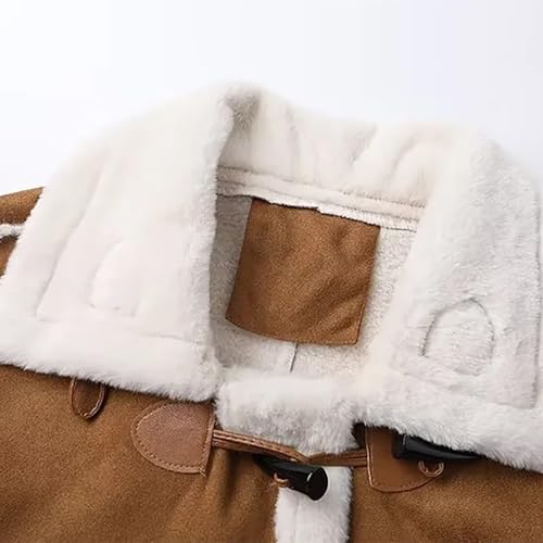 XUNRYAN Womens Suede Faux Shearling Moto Bomber Jacket Sherpa-Lined Coat Winter Aviator Faux-Leather Coat Outerwear Overcoat4