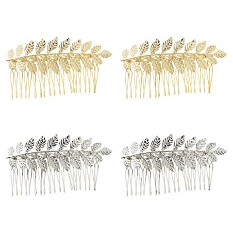 4 Pcs Vintage Leaf Shaped Hair Combs Metal Leaf Alloy Side Insert Combs Bridal Wire Teeth Hair Clip Combs for Women, Girl, Bridal Hair (Gold + Silver) Cover