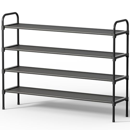 Image of Kitsure Shoe Rack, 39 inch Wide Extra-Long Shoe Organizer, 4-Tier, Black | Closet, Front Door Entrance, Entryway, Stackable & Detachable Shelf, Closet Organizers and Storage