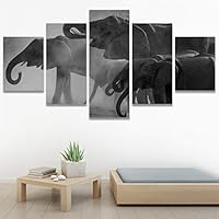 SIGNWIN 5 Panel Canvas Wall Art Animals Black and White Dramatic Duotone Modern Artwork for Home Decorations Ready to Hang - 60