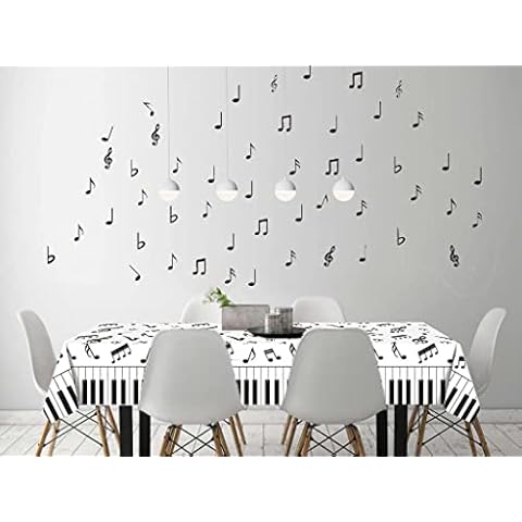 HEREER 2 Pack Musci Plastic Party Tablecloths,Disposable Music Plastic Table Cover,Music Theme Birthday Party Decorations,220*130cm (Black,White) Cover