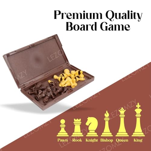 Image of Magnetic Chess Board Educational Toys Travel Chess Set with Folding Board for Kids and Adults Indoor Outdoor Educational Travel Toys Wooden Color (Brown Chess) (10 * 10 inch)