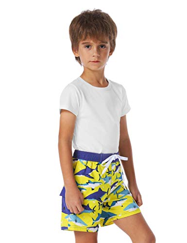 Nonwe Big Boy's Swimming Shorts Quick-Drying Board Shorts With Pockets Soft Printed Beachwear Shark Pattern Yellow 3T #TOP2