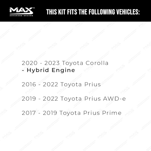 Image of Max Advanced Brakes Front Brake Kit Compatible With 2020 2021 2022 2023 Toyota Corolla Hybrid Engine Prius AWD-e Prime Replacement Drilled Slotted Black Coated Disc Brake Rotors and Ceramic Brake Pads