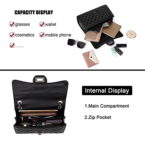 Gladdon CT36065-BLACK Quilted Leather Crossbody Purse For Women Trendy Ladies Shoulder Bag With Chain Designer Purses Black thumb #3