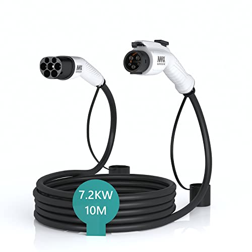 MAX GREEN Cable de Carga para vehículos eléctricos e híbridos enchufables de Tipo 2 a Tipo 1, | 32Amp | Monofásico | Potencia de Salida máxima 7.68KW | 10 Metros Cover