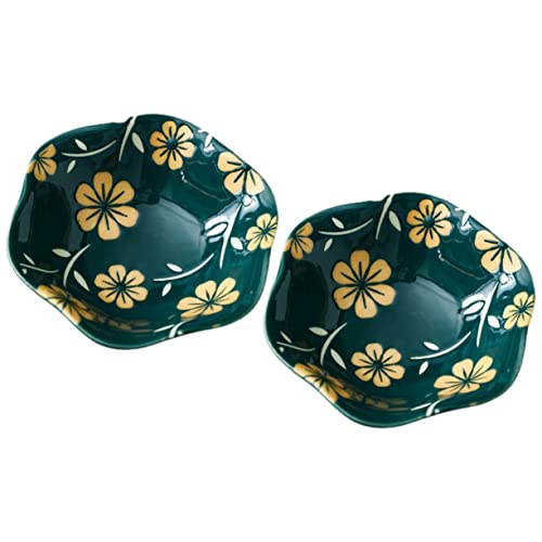 MUCKLILY 2Pcs Creative Tea Bag Rest Sauce Dish Japanese Style Embossed Design for Soy Sauce Condiments Dipping Bowls Unique Table Addition Cherry Blossom