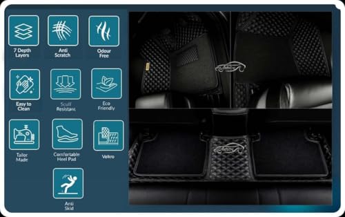 Image of Premium 7D Car Floor Mat Full Set for Chevrolet Spark | Luxury Leather with Detachable Curly /Grass Car Foot Mat with Heal Pad | 100% Waterproof & Anti-Skid (Black Black)