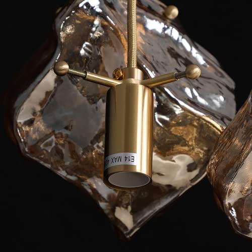 Mgjxtwg Post Modern Ice Cube Hanging Lamps Creative Amber Irregular Glass Pendant Lights Decor Dining Room Chandelier For Kitchen Fixtures Living Room Pendant Luminaire #TOP4