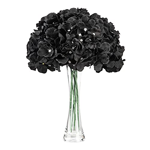 Lansdowns Silk Hydrangea Fake Flower 10Pcs Diy Floral Artificial Flower With Stems For Wedding Office Shower Decor Hotel Banquet Home Decor (Black) #TOP1